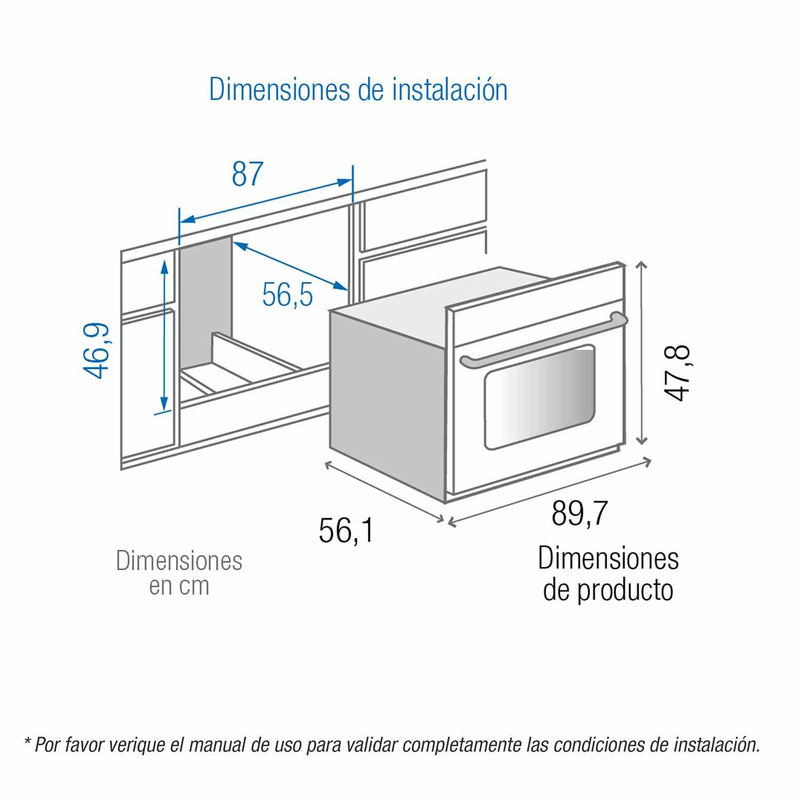 Horno de Empotrar HE 90 cm Acero Eléctrico 220 Voltios