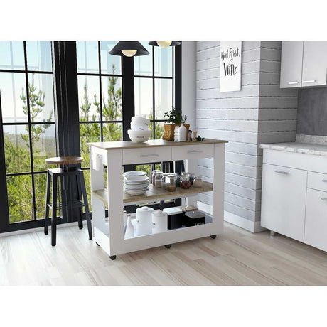 Isla de Cocina Cala Blanco y Duna 116.8x92.7cm con un Entrepaño y con Dos Comportamientos - Cocinas | Bylmo