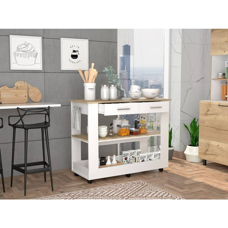 Isla de Cocina Cala Blanco y Duna 116.8x92.7cm con Dos Entrepaños y con Dos Comportamientos - Cocinas | Bylmo