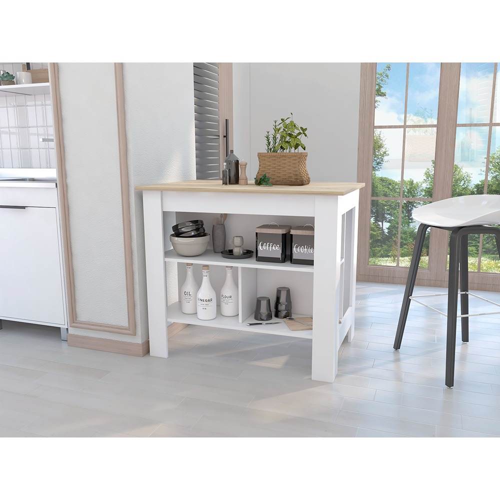 Isla de Cocina Cala Blanco Duna 103 cm con Entrepaños - Barras y Muebles Auxiliares | Bylmo