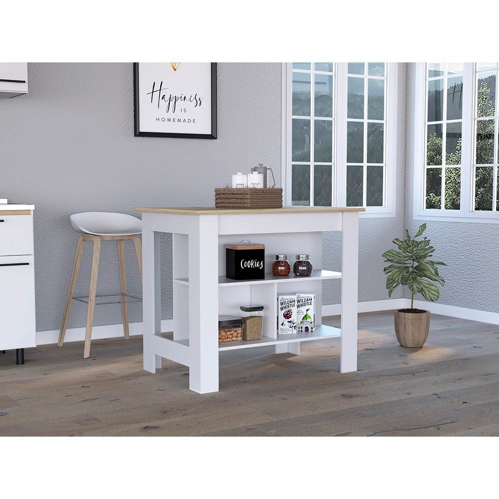 Isla de Cocina Cala Blanco Duna 103 cm con Entrepaños - Barras y Muebles Auxiliares | Bylmo