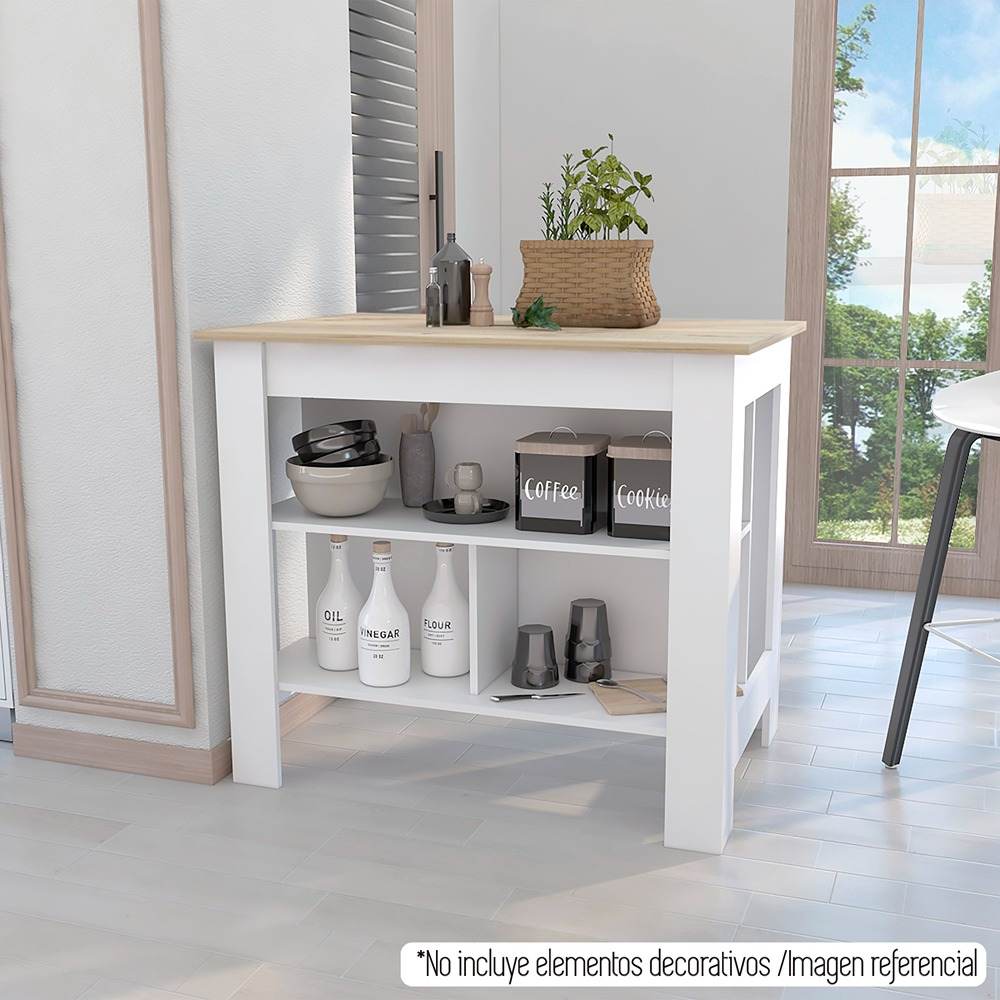 Isla de Cocina Cala Blanco Duna 103 cm con Entrepaños - Barras y Muebles Auxiliares | Bylmo