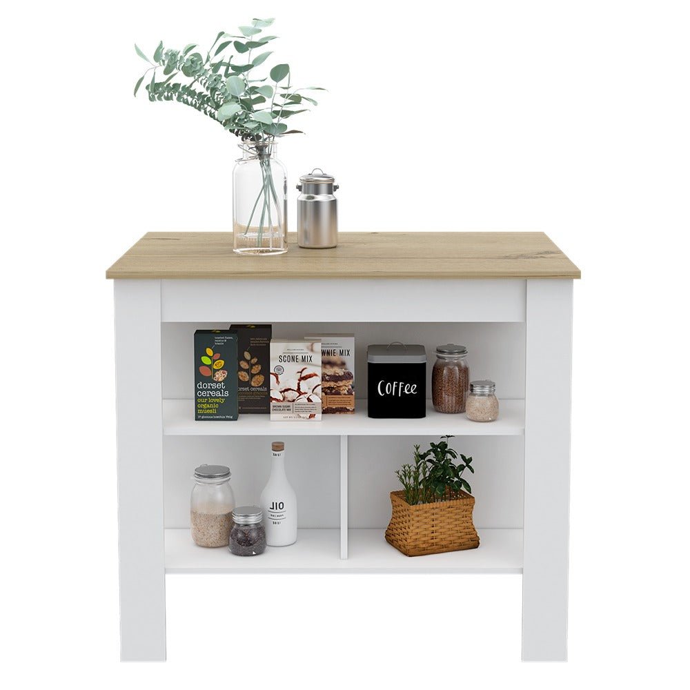 Isla de Cocina Cala Blanco Duna 103 cm con Entrepaños - Barras y Muebles Auxiliares | Bylmo