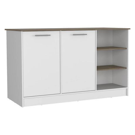 Isla de Cocina Ginger Blanco y Bellota 150x90.6cm con Cuatro Entrepaños y con Siete Comportamientos - Cocinas | Bylmo