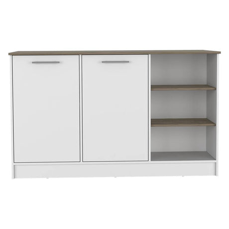 Isla de Cocina Ginger Blanco y Bellota 150x90.6cm con Cuatro Entrepaños y con Siete Comportamientos - Cocinas | Bylmo