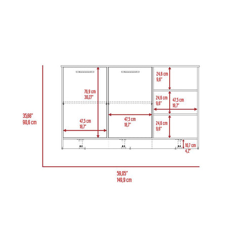 Isla de Cocina Ginger Blanco y Bellota 150x90.6cm con Cuatro Entrepaños y con Siete Comportamientos - Cocinas | Bylmo
