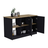 Isla de Cocina Juniper Wengue y Macadamia 150x90cm con Tres Entrepaños y Seis Compartimientos - Barras y Muebles Auxiliares | Bylmo
