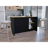 Isla de Cocina Juniper Wengue y Macadamia 150x90cm con Tres Entrepaños y Seis Compartimientos - Barras y Muebles Auxiliares | Bylmo