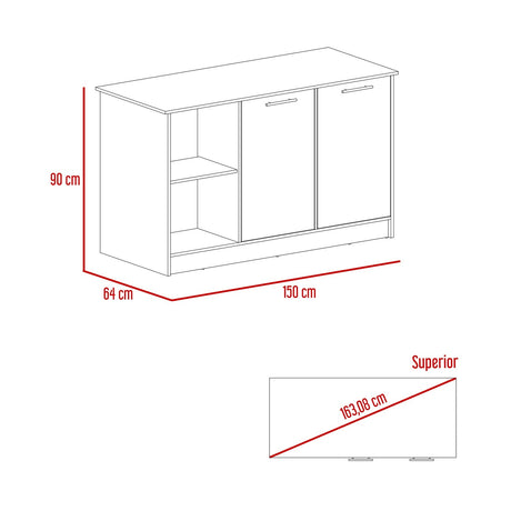 Isla de Cocina Juniper Wengue y Macadamia 150x90cm con Tres Entrepaños y Seis Compartimientos - Barras y Muebles Auxiliares | Bylmo