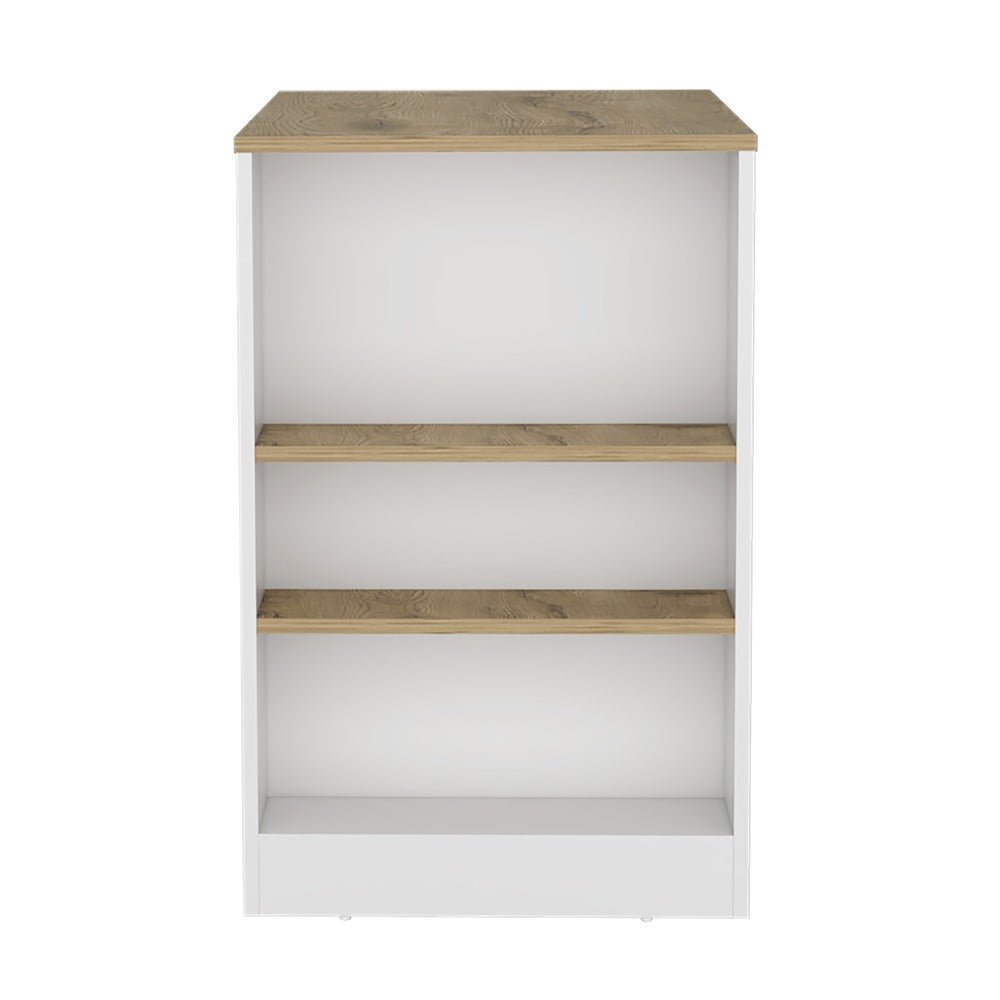 Isla de Cocina Macadamia 92x91cm con Dos Entrepaños y Tres Compartimientos - Barras y Muebles Auxiliares | Bylmo