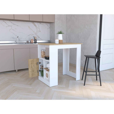 Isla de Cocina Stirling Blanco 92x91cm con Dos Entrepaños y Tres Compartimientos - Barras y Muebles Auxiliares | Bylmo