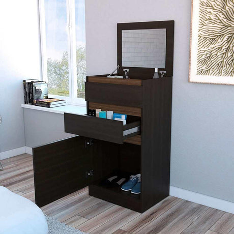 Cómoda Kamelot Wengue 59 cm con Espejo, Dos Cajones y Dos Puertas - Cajoneras | Bylmo