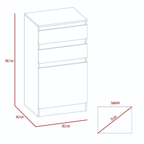Cómoda Kamelot Wengue 59 cm con Espejo, Dos Cajones y Dos Puertas - Cajoneras | Bylmo