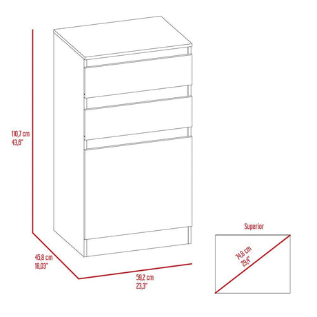 Cómoda Kamelot Coñac 59 cm con Espejo, Dos Cajones y Dos Puertas - Cajoneras | Bylmo