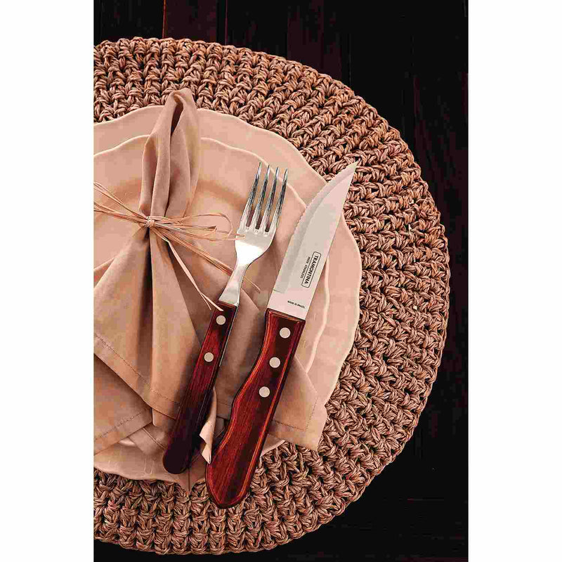 Juego de Cubiertos Churrasco Jumbo Rojo 19 cm 4 Piezas de Acero Inoxidable y Mango Polywood