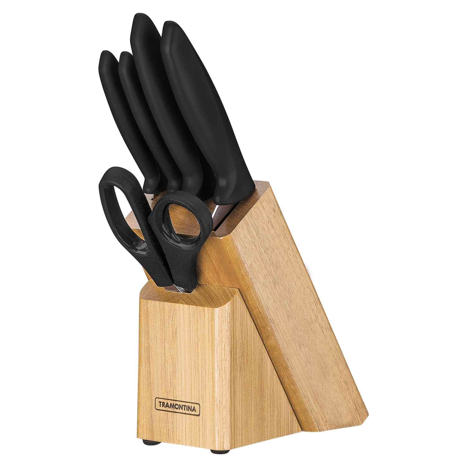 Juego de Cuchillos Plenus Negro 10 cm 6 Piezas con Láminas en Acero Inoxidable Mangos de Polipropileno Negro y Soporte de Madera - Utensilios y Accesorios | Bylmo