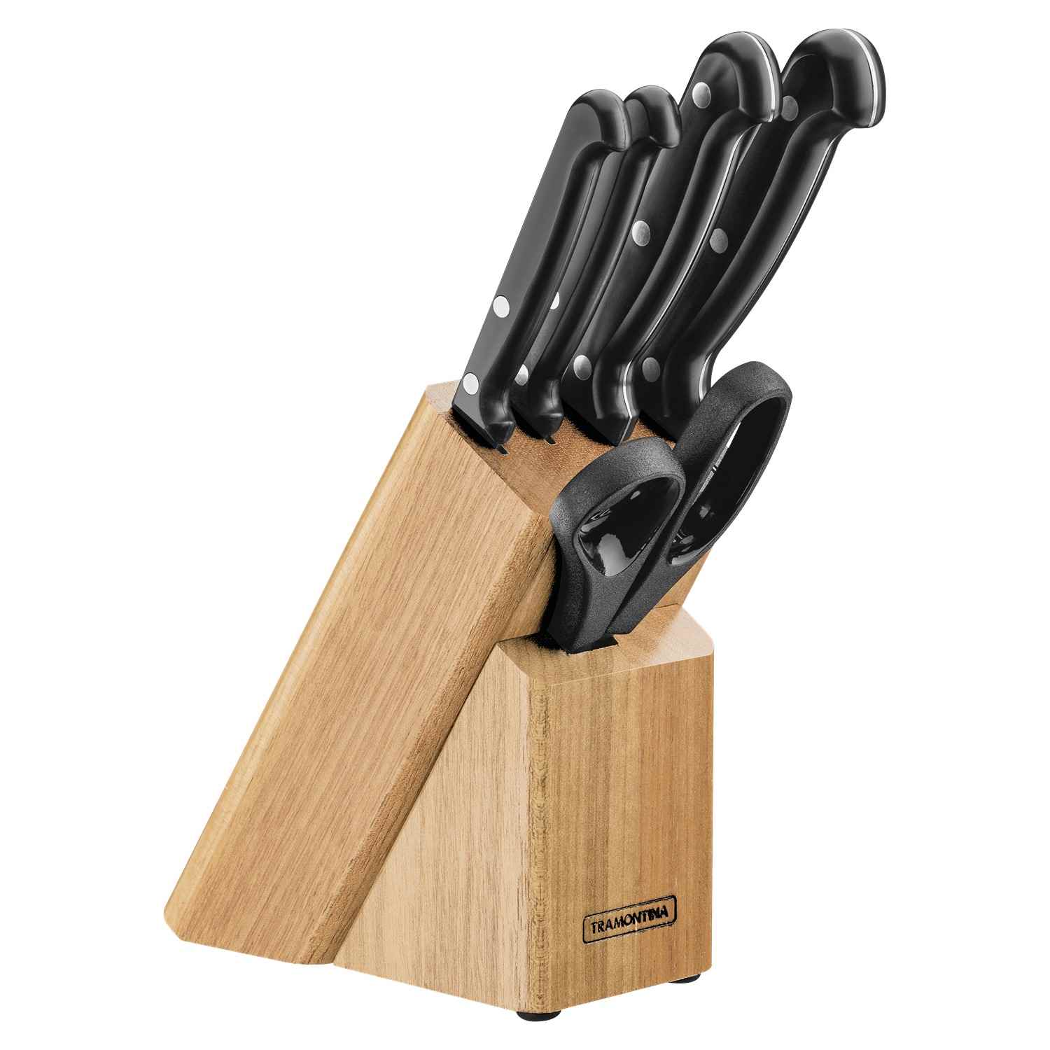 Juego de Cuchillos Ultracorte Negro 10 cm 4 Piezas con Láminas de Acero Inoxidable Mangos de Polipropileno negro soporte de madera y Tijeras - Utensilios y Accesorios | Bylmo