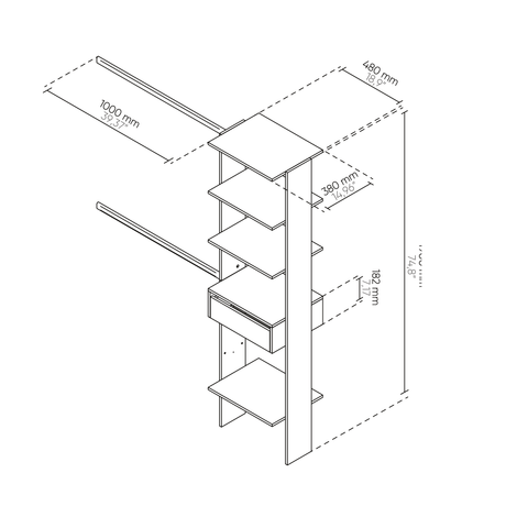 Closet Coñac 50x190cm con 1 Cajones con 4 Entrepaños - Closets | Bylmo