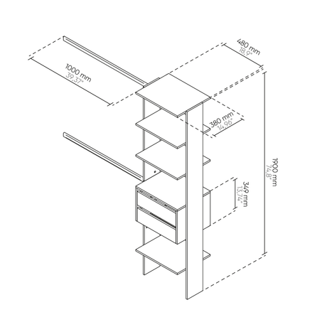 Closet Duna 50x190cm con 2 Cajones con 4 Entrepaños - Closets | Bylmo