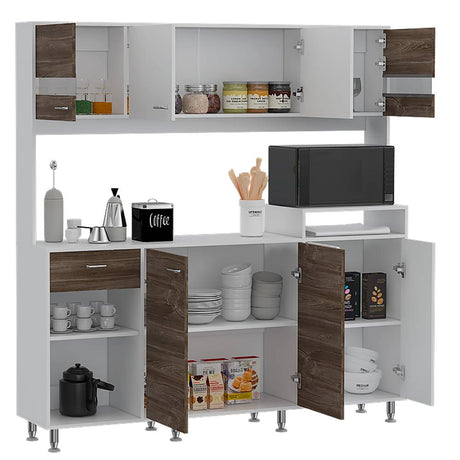 Alacena Sabina Siena y Blanco 170 cm con Siete Puertas y Un Cajón - Muebles Organizadores | Bylmo