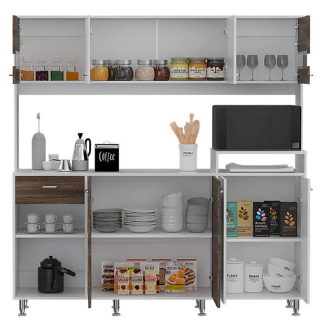 Alacena Sabina Siena y Blanco 170 cm con Siete Puertas y Un Cajón - Muebles Organizadores | Bylmo