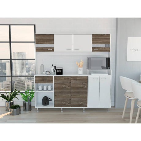 Alacena Sabina Siena y Blanco 170 cm con Siete Puertas y Un Cajón - Muebles Organizadores | Bylmo