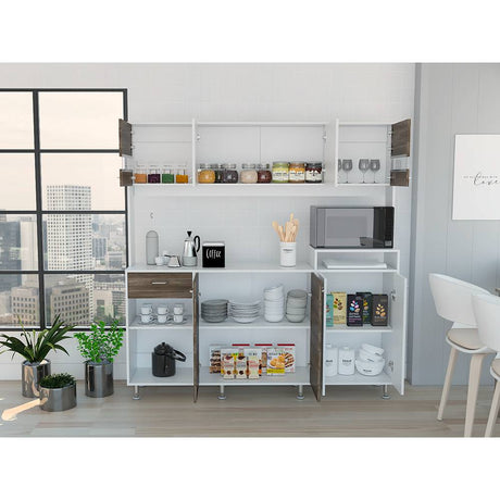 Alacena Sabina Siena y Blanco 170 cm con Siete Puertas y Un Cajón - Muebles Organizadores | Bylmo