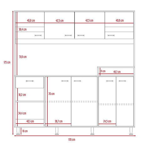 Alacena Sabina Siena y Blanco 170 cm con Siete Puertas y Un Cajón - Muebles Organizadores | Bylmo