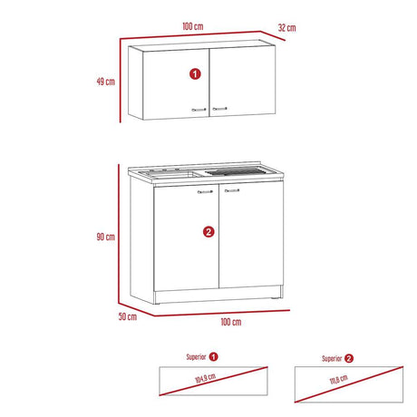 Cocina Nápoles Coñac 100 cm con Mesón - Cocinas | Bylmo