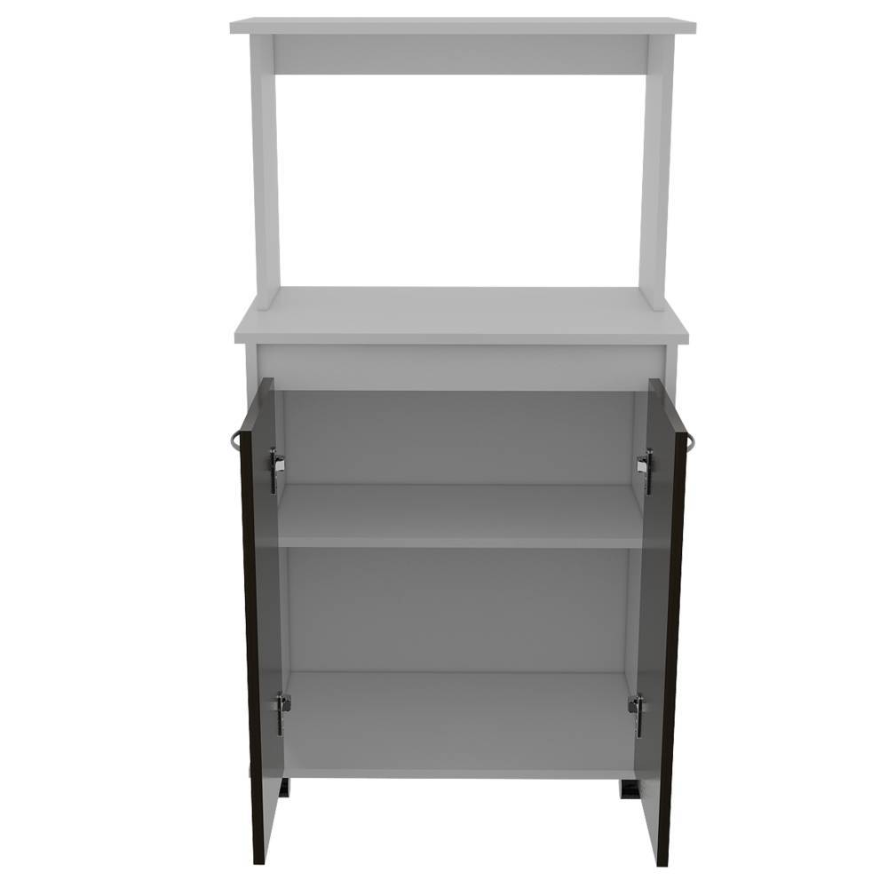 Mueble Microondas Blanco y Wengue 63x113.5cm con Dos Entrepaños y Tres Compartimientos - Muebles Organizadores | Bylmo