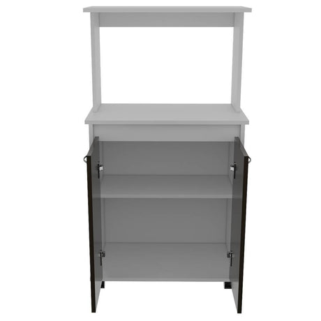 Mueble Microondas Blanco y Wengue 63x113.5cm con Dos Entrepaños y Tres Compartimientos - Muebles Organizadores | Bylmo
