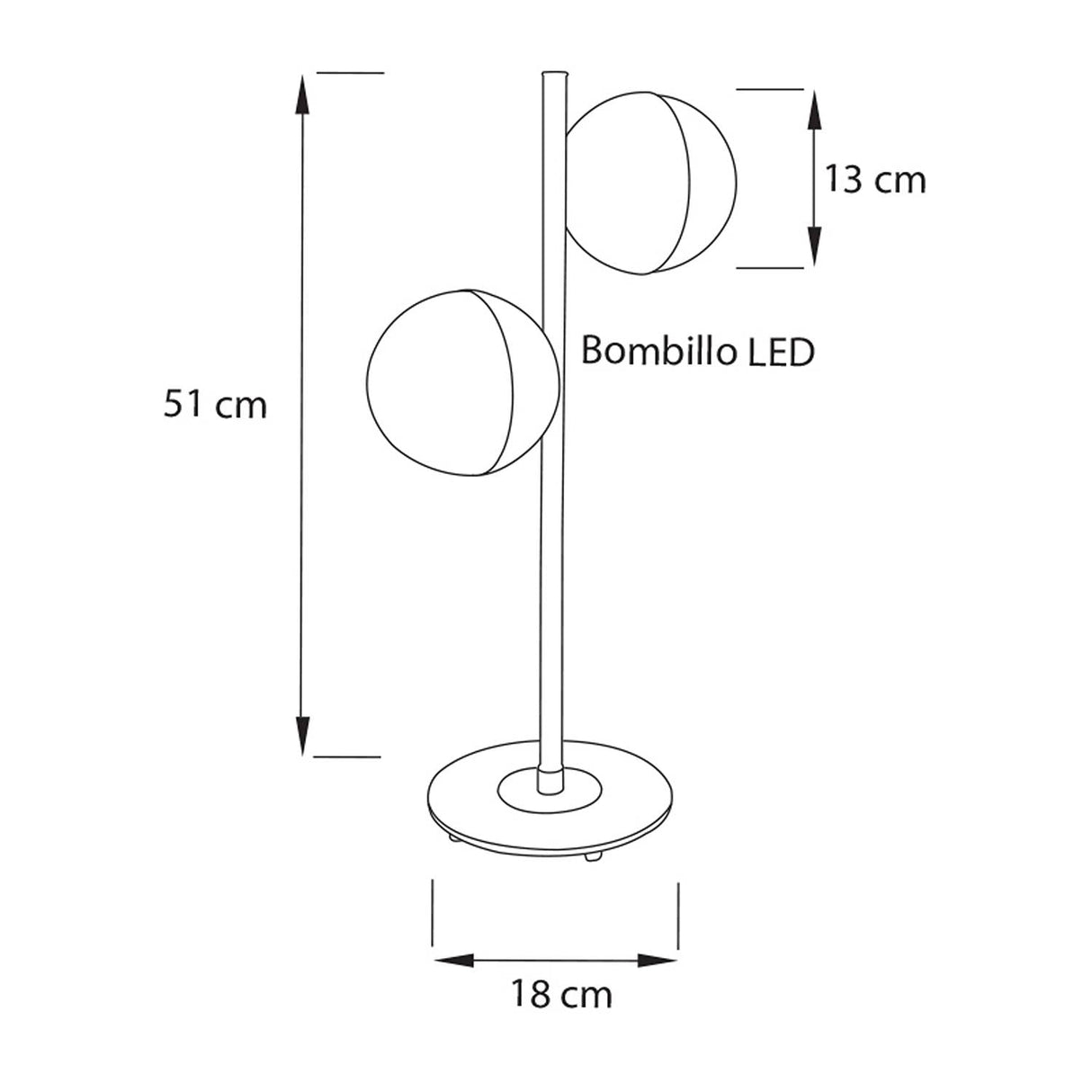 Lámpara de Mesa LED Cosmos Bronce Eco 25x55cm de Dos Luces con Bombilla - Iluminacion | Bylmo