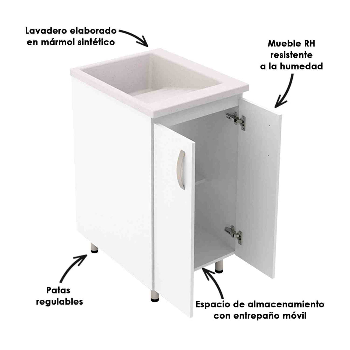 Lavadero Eco Arena y Blanco 48 cm con Almacenamiento y Puertas - Muebles de Aseo y Ropas | Bylmo