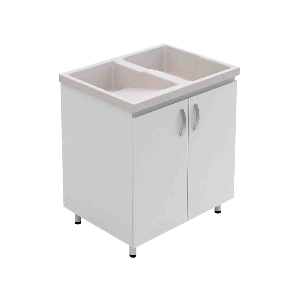 Lavadero Eco Arena y Blanco 80 cm con Almacenamiento y Puertas - Muebles de Aseo y Ropas | Bylmo