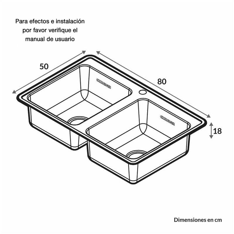 Lavaplatos de Empotrar Doble Acero Inoxidable 80cm