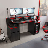 Escritorio Gamer Max Wengue y Rojo 150 cm con Cajón, Puerta y Entrepaños - Escritorios y Archivadores | Bylmo