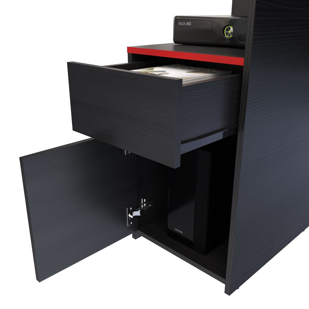 Escritorio Gamer Max Wengue y Rojo 150 cm con Cajón, Puerta y Entrepaños - Escritorios y Archivadores | Bylmo