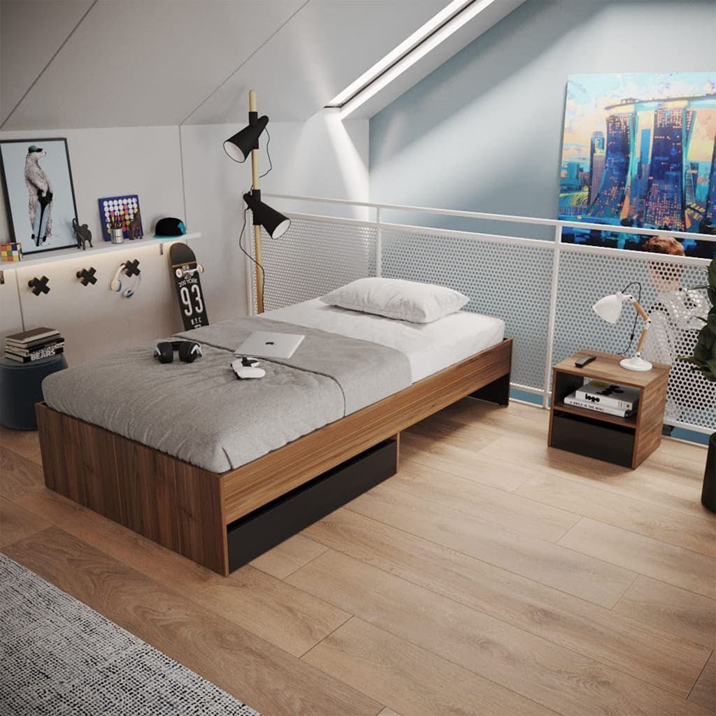 Combo Cama y Mesa de Noche Gales 104.4x36cm para Colchón Sencillo 100 X 190 Cm - Camas | Bylmo