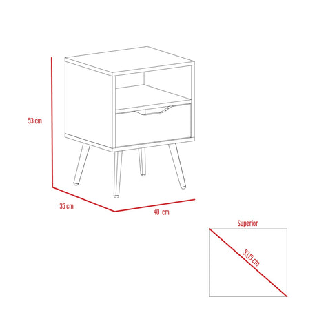 Mesa de Noche Oton Blanco y Rovere 40x53cm con Un Cajón - Mesas de Noche | Bylmo