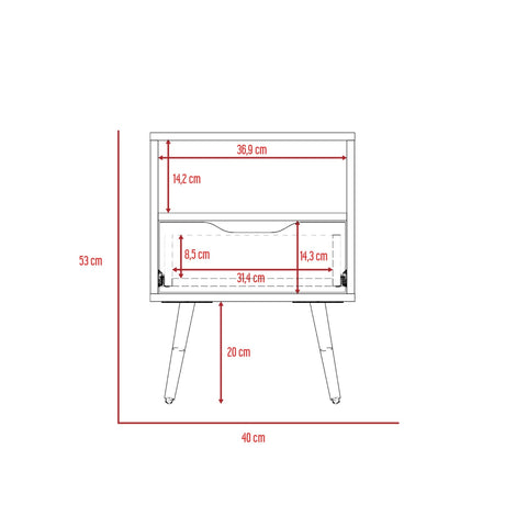 Mesa de Noche Oton Blanco y Rovere 40x53cm con Un Cajón - Mesas de Noche | Bylmo