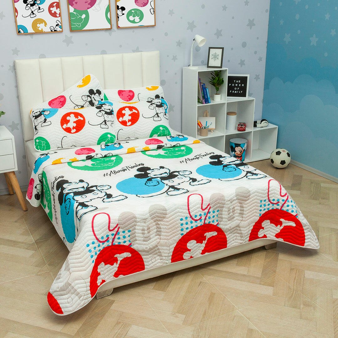 Cubrelecho Español Infantil Blanco para Cama Doble 140 X 190 Cm Doble Faz de Mickey - Ropa de Cama | Bylmo
