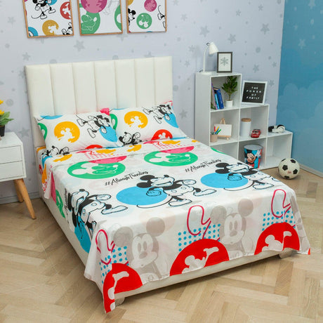Juego de Sabanas Infantil Microfibra Semidoble 120 cm Blanco de Mickey de Colores - Ropa de Cama | Bylmo