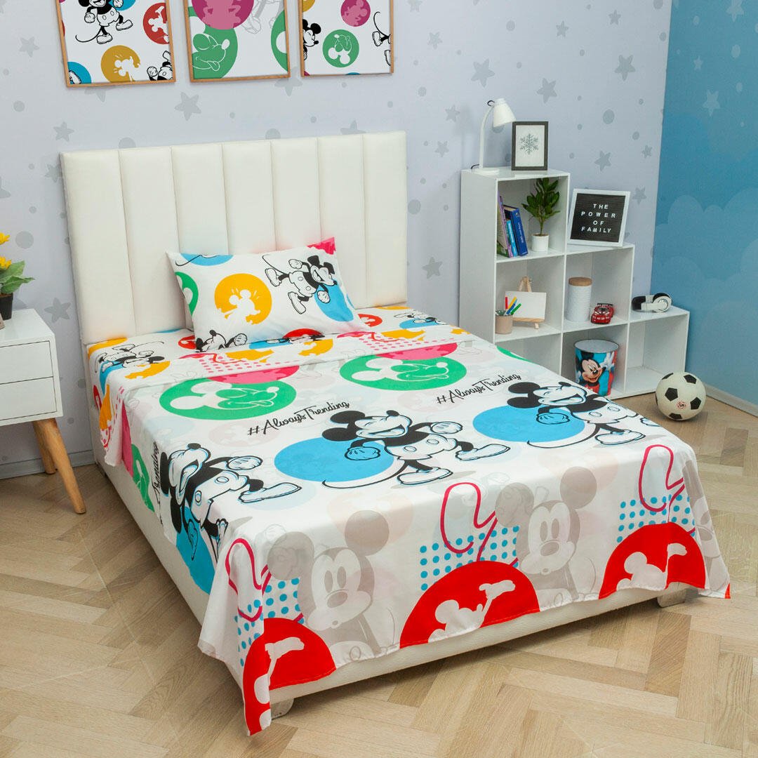 Juego de Sabanas Infantil Microfibra Sencilla 100 cm Blanco de Mickey - Ropa de Cama | Bylmo