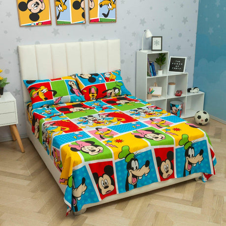 Juego de Sabanas Infantil Microfibra Semidoble 120 cm Azul de Mickey y Sus Amigos - Ropa de Cama | Bylmo