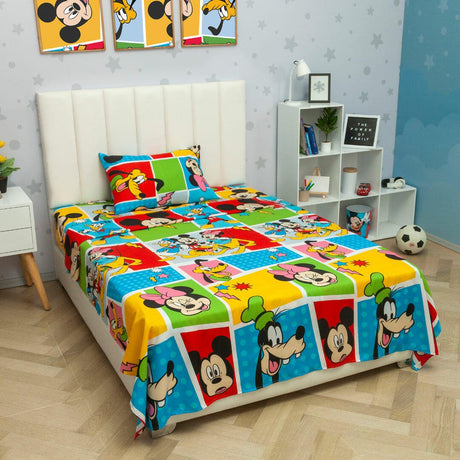 Juego de Sabanas Infantil Microfibra Sencilla 100 cm Azul de Mickey y Sus Amigos - Ropa de Cama | Bylmo