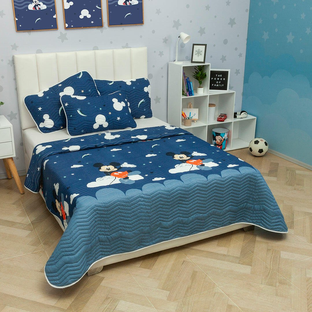 Cubrelecho Español Infantil Azul Oscuro para Cama Sencillo 100 X 190 Cm Doble Faz de Mickey - Ropa de Cama | Bylmo