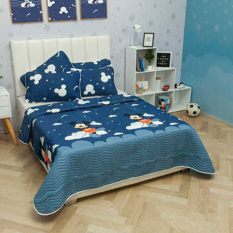 Cubrelecho Español Infantil Azul Oscuro para Cama Semidoble 120 X 190 Cm Doble Faz de Mickey - Ropa de Cama | Bylmo