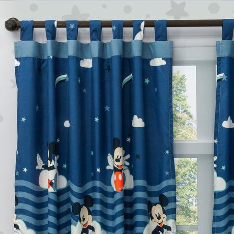Combo Juego de Sabanas y Cortina Infantil Microfibra Doble 140 cm Azul Oscuro de Mickey - Ropa de Cama | Bylmo