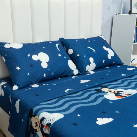 Combo Juego de Sabanas y Cortina Infantil Azul Semidoble 120 X 190 Cm de Mickey - Ropa de Cama | Bylmo