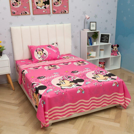 Juego de Sabanas Rosado Sencillo 100 X 190 Cm de Minnie Mouse - Ropa de Cama | Bylmo